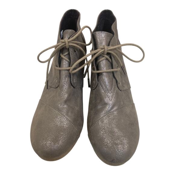 Toms‎ Kala Metallic Taupe Lace Up Chukka Wedge Booties Size 10 - Picture 7 of 9
